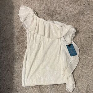 Mac Duggal White One Shoulder Dress